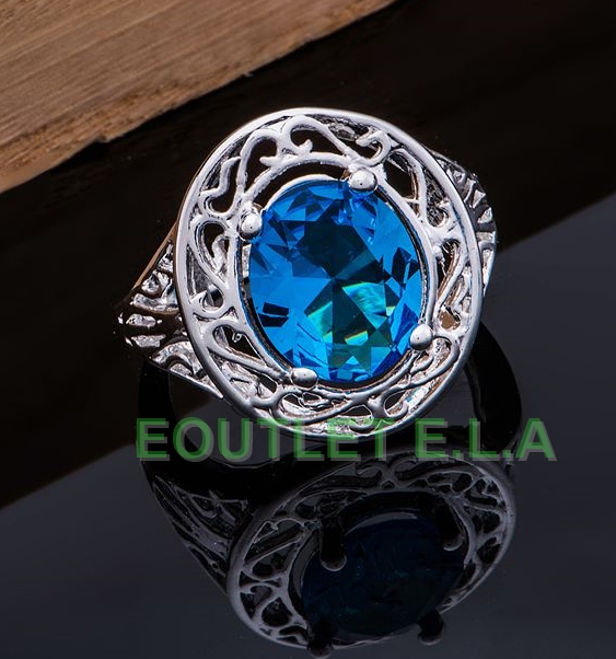 VINTAGE STYLE SKY BLUE CZ SILVER DRESS RING-size 8